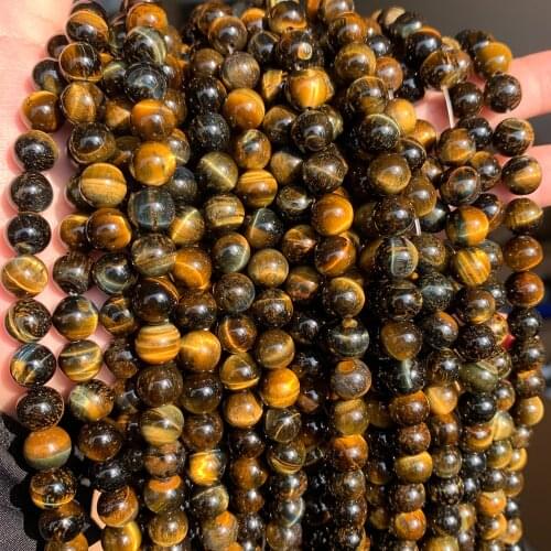 Natural Stone Yellow Tiger Eye Round Beads 15" Strand 4 6 8 10 12 MM Pick Size for Jewelry Making DIY Bracelet Necklace
