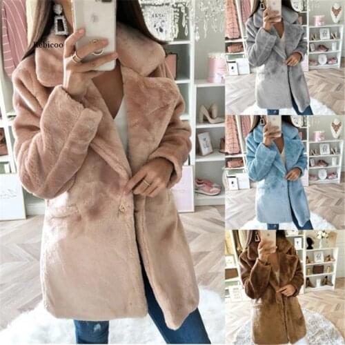 Elegan Faux Fur Coat Women Autumn Winter Warm Soft Fur Jacket Female Plush Overcoat Casual Teddy Outwear