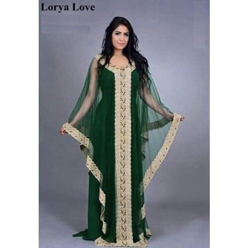 Elegant Green Muslim A-Line Evening Dresses 2020 Party Night Robe De Soiree Elegant Long Sheer Sleeves Vestidos Maxi Prom Gowns