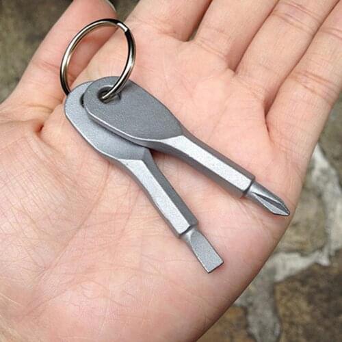 2 Keys Stainless Keychain Screwdriver Set Outdoor Multifunction Pocket Tool Key Shape Slotted Screwdrivers Keychain Outdoor tool