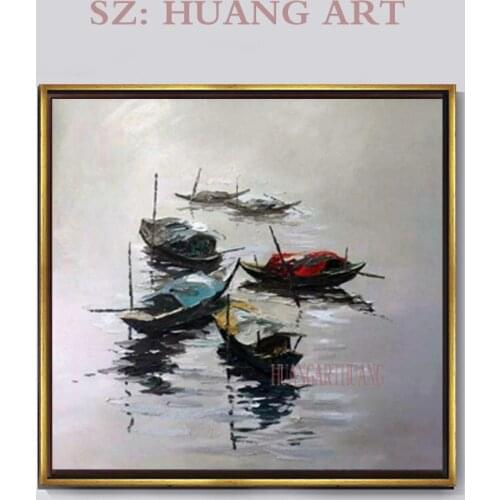 Famous artists Vietnam rural scenery ship the woman with a hat knife painting club hand-painted oil painting decorative home and