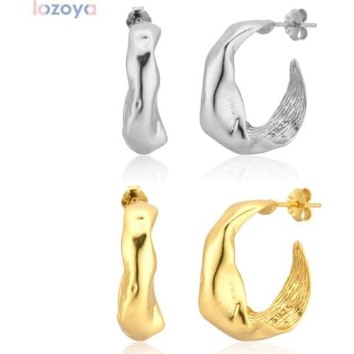 Lozoya 925 Sterling Silver Irregular Geometric European 17mm Circle Hoops Loops Gold 2020 Rock Punk Jewelry Fashion Wedding