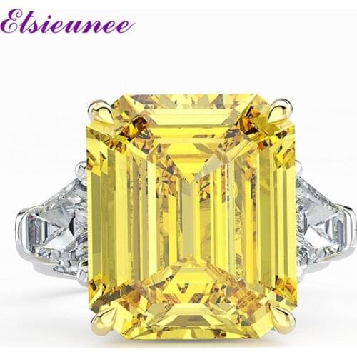 ELSIEUNEE 100% 925 Sterling Silver 14X16M Created Moissanite Citrine Gemstone Wedding Cocktail Party Ring Wholesale Fine Jewelry