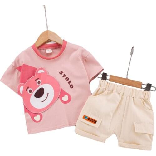 Toddler Cute Bear Baby Boys Clothing Set Summer Pure Cotton T-Shirt + Pants 2Pcs Suit For Kids Children Birthday Present