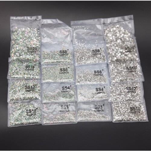 Beadsland 1440 Piece Flat Back Crystal Rhinestones Round Gems Crystal /CrystalAB DIY Nails Clothing Accessory
