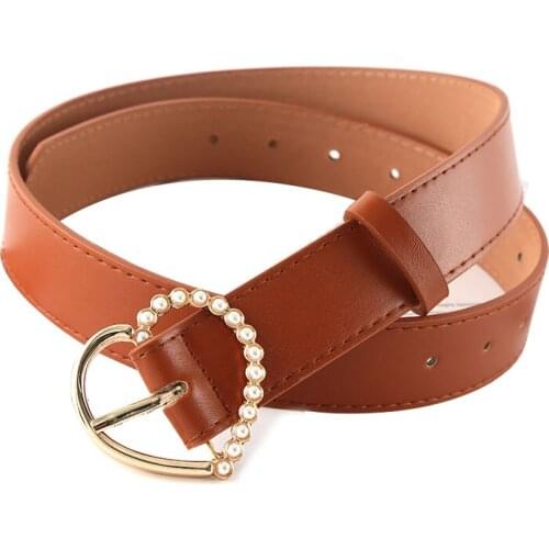 New Fashion love pearl pin buckle belt for women PU leather High waist Cummerbunds ladies dress belt decorative jeans waistband