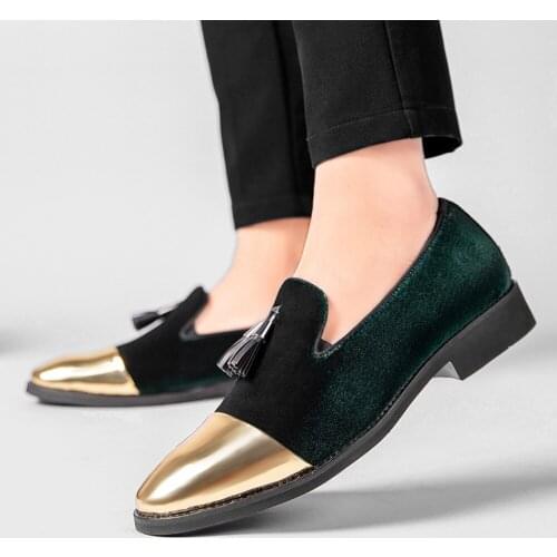 Mens Gold Toe Velvet Tassels Dress Wedding Shoes Nightclub Party Pumps Loafers Wingtip 3Colors Plus Size New 2021