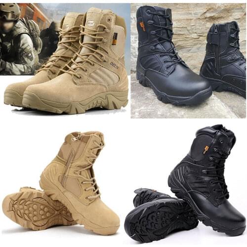 Mens Tactical Military Boots Special Force Desert Lurker Combat Army Mountain Hunting Hiking Shoes Leather Zip High-top Boots