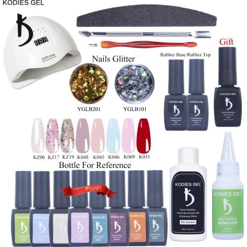 KODIES GEL Nails Set 18 PCS Manicure Gel Polish Kit 72W Nail Lamp Professional 8ML Paint Color Glitter Flakes Base Coat Top Coat