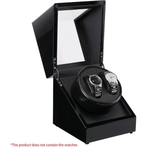 New Wooden Lacquer Piano Glossy Black Carbon Fiber Double Watch Winder Box Quiet Motor Storage Display Case for Watches