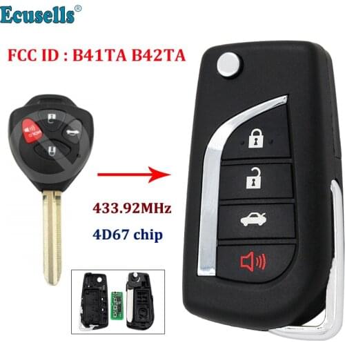Upgraded Flip Remote key FOB for Toyota Camry Corolla Hilux 4 Buttons 4D67 433.92mhz FCC ID : B41TA B42TA