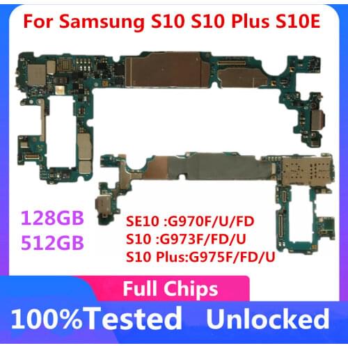 Original Unlocked Motherboard For Samsung Galaxy S10 Plus G975F G975FD G975U S10 G973F G973U G973FD 128GB S10E G970F G970U Board