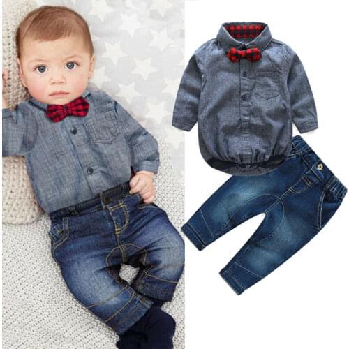 Autumn Winter Baby Boy Formal Party Wedding 2pcs Bow Romper Long Pants Suit Outfit Clothes Gentleman Clothes set droshipping