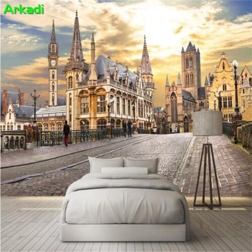 Custom 3D Wall Mural Photo Wallpaper European City Architecture Landscape Streetscape Wallpapers Living Room Cafe Creative paint
