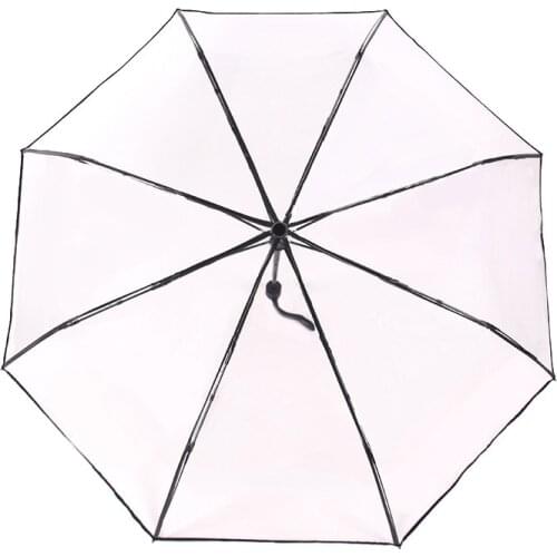 Transparent Folding Non-automatic Umbrella Men Ripple Edge Black Business Rain Umbrella Women Plastic Clear Ladies Parasol