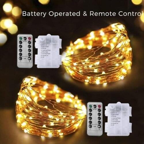 5M 10M Christmas Fairy lamp Battery Operated LED String Lights Remote Control Timer 8 Modes Firefly Light for Garden Party Decor