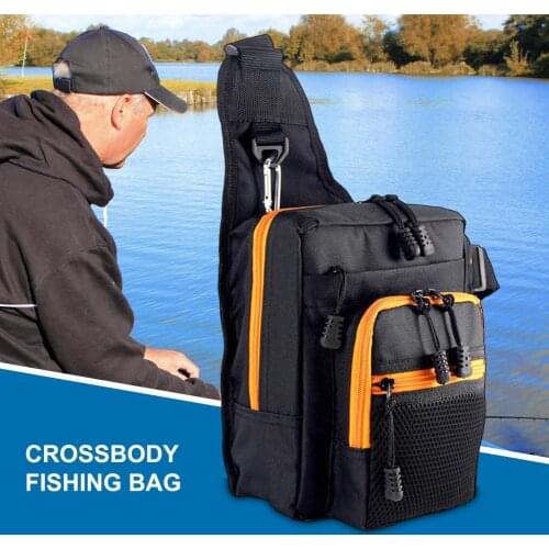 Single Shoulder Crossbody Fishing Tackle Bags Multifunctional Water Resistant Fishing Sling Pack Bag Waist Pack Fish Lures Gear