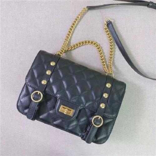 Real Leather Postman Shoulder Bag Famous Brand Designer Retro Metal Chain Plaid Vintage Phone Bag Natural Skin Messenger Bags