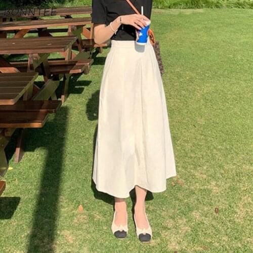 Skirts Womens Summer Retro Tender New Chic Ladies Ulzzang Soft Simple Solid Folds Trendy Fit High Waist Elegant Vacation Leisure