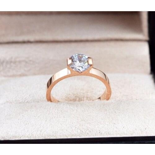 Rose gold color Rhinestone engagement ring woman bague femme, classic wedding rings stainless steel jewelry girlfriends gifts