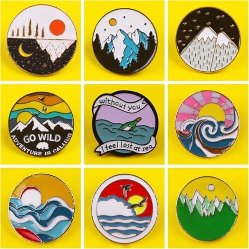 Round Badges Scenery Accessory Mountain Icon On The Backpack Enamel Pins For Garment Lapel Pin Bag Badge Gift Metal Badge Stripe