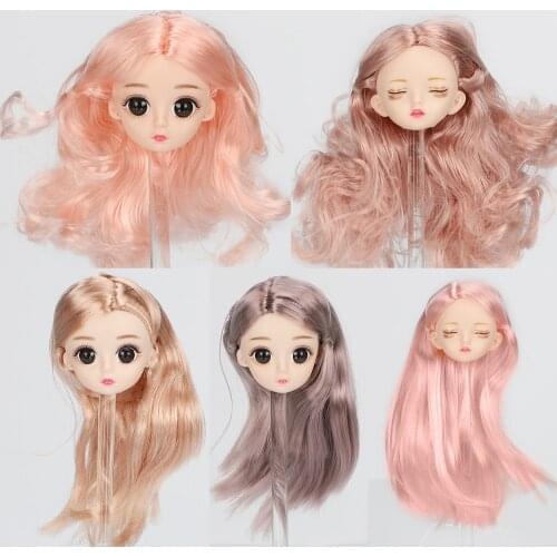 1/6 Ball Dolls Head With Brown Long Hair Joint Replacing DIY Doll Body Parts Doll Face Mold Doll Head For Bjd Doll Accessories