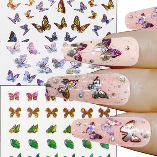 1 Sheet Sticker & Decal New Butterfly Spring Ultra-thin Holographic Adhesive-Self Nail 3D Sticker Nail Decal Nail Art Stickers