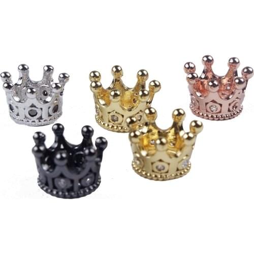 10Pcs/Lot Crown Spacer Beads for DIY Bracelet Necklace Jewelry Accessories CZ Beads Vistar Micro Pave Cubic Zirconia Spacer Bead