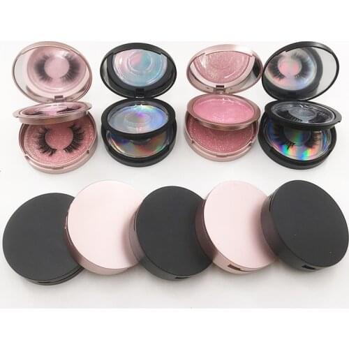 2 Pairs Lashes In One Case Round Mirror Lash Boxes For Regular Full Strip Mink Eyelashes Private Custom Label