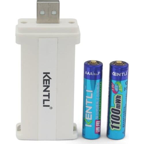 2pcs 1.5v 1100mWh AAA rechargeable lithium li-polymer batteries + USB AA AAA charger