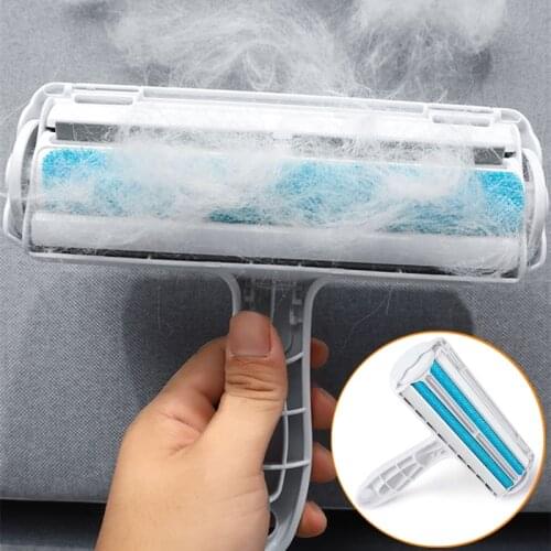 2-Way Pet Hair Remover Roller Lint Sticking Roller Removing Dog Cat Hair from Furniture Carpets Clothing One Hand Operate Reuse