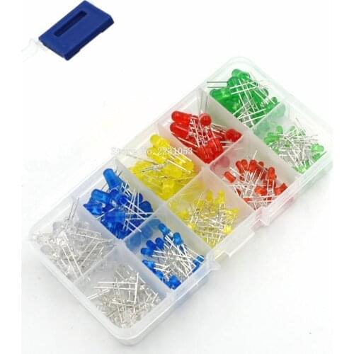 200PCS/LOT 3mm and 5mm LED Diode Kit White Yellow Red Green Blue LED Light Emitting Diodes Assorted Kit DIY LEDs Set Bulb Lamp