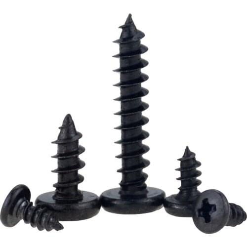 30PCS M2.6*6 8 10 Small Black Carbon Steel Cross Phillips Pan Round Head Self Tapping Screw M2.6x6 M2.6x8 M2.6x10