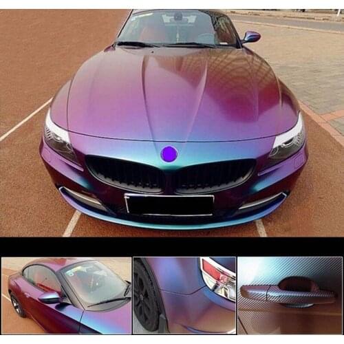 30X152CM DIY Car Body Chameleon Sticker Car 3D Vinyl Wrap Color Changing Film Purple to Blue Decal Auto Exterior Styling
