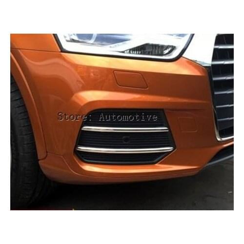 4* Shinny Bright Chrome Front Fog Light Lamp Decorative Stripe Cover Trim For Audi Q3 8U 2016 2017 Car-Styling