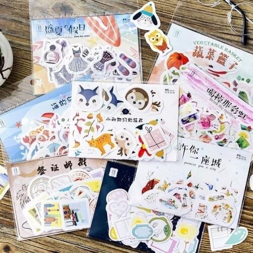 45PCS/Pack Cute New Travel Life Series Children Stationery Decorative Diary Label Pack Decorative Scrapbooking DIY Stickers