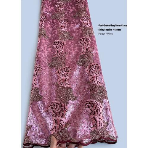 5 yards champagne gold french lace classic African tulle lace unique Nigerian Ghana celebration fabric for aso ebi high quality