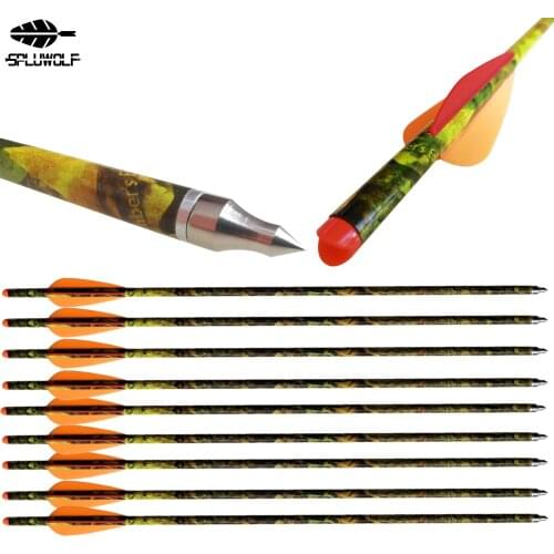 6 PCS/ 12 PCS New High Quality Archery Hunting Arrows 8.8 Camouflage Carbon Arrow Crossbow Bolts Spine 400 with Replaceable Tip