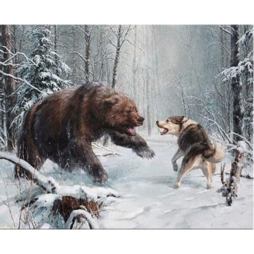 YI BRIGHT 3D Diamond Embroidery,Cross Stitch,Painting "Bear Wolf Hunt",Full Square&Round Diamond Painting,Home Decoration,GT