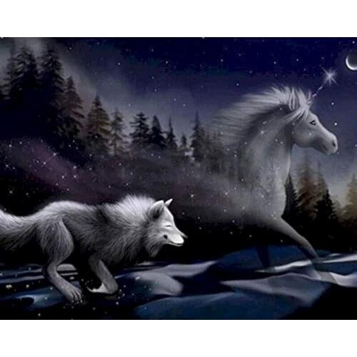 Diamond Painting Full Square Wolf Horse Diy Landscape Set Cross Stitch Kit 5D Diamond Embroidery Mosaic Picture Home Decor Gift
