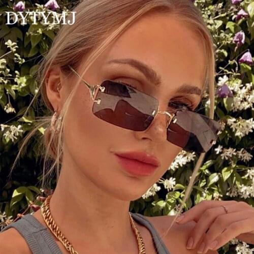 DYTYMJ 2020 Rimless Retro Sunglasses Women Square Glasses Women Rectangle Punk Eyeglasses For Women/Men Mirror Glasses Female