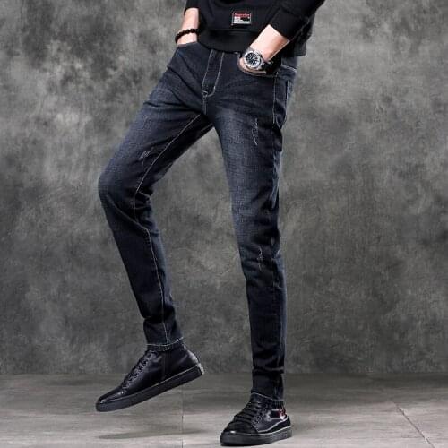 High Quality Tide Brand Mens Jeans slim Feet Korean Version Trend Spring and Summer New Stretch Summer Casual Pants Troousers