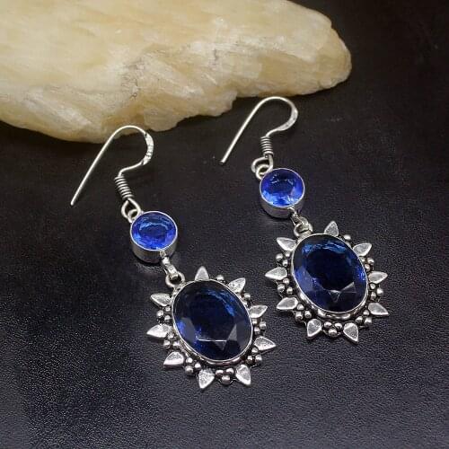 Gemstonefactory Big Promotion Unique 925 Silver Sapphire Blue Topaz Peridot Women Ladies Gifts Dangle Drop Earrings 20211892