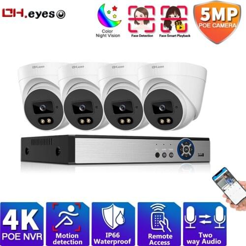 H.265 4K POE 4CH CCTV system outdoor Camera Waterproof Dome Color Night vision surveillance Two-way Audio security kit ONVIF