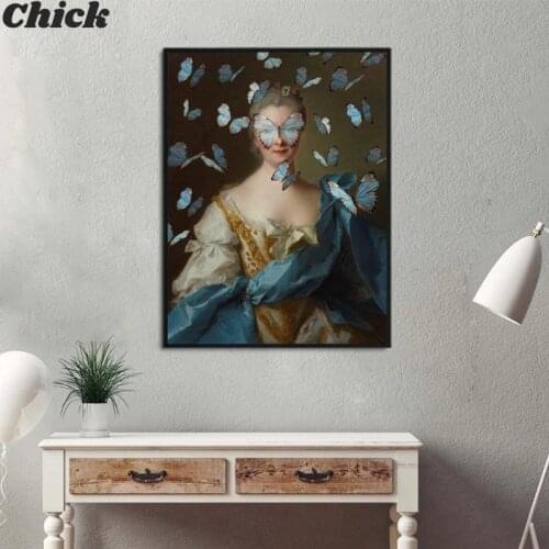 Altered Vintage Portrait Eclectic Print Maximal Art Canvas Painting Female Wall Surreal Rococo Baroque Poster Home Wall Decor