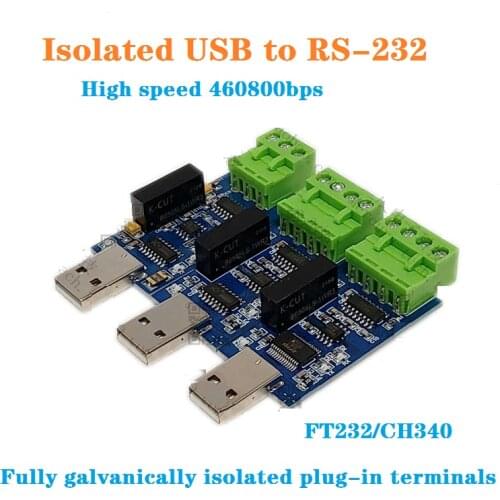 2Pcs Isolated USB to RS232 Serial Port Isolated USB to 232 Serial Port RS-232 to USB Isolation CH340FT23