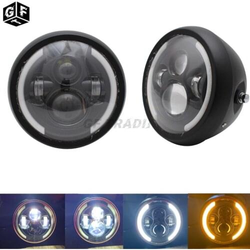 Cafe Racer Motorcycle Hi/Low Beam LED Headlight 7.5" Round Head Light W/ Daylight Universal for Harley Bobber Chopper Honda