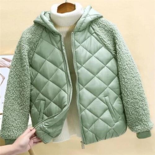 Lambswool Hoodies Jacket Womens Short Coats lattice zipper loose Large size Outwear Winter Warm Female Student Cotton-padded