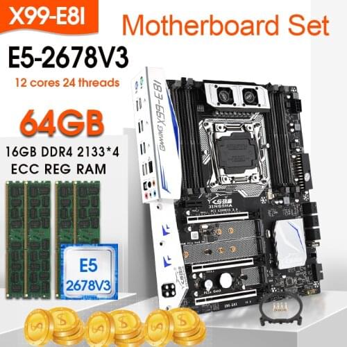 JINGSHA X99 LGA 2011-V3 Motherboard Set With E5 2678V3 CPU And 4pcs x 16GB = 64GB DDR4 2133MHZ ECC REG RAM Support Turbo Boost