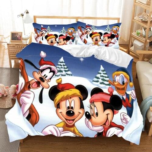 Disney Mickey Mini Christmas Cartoon Design Bedding Set Duvet Cover Pillowcase Childrens Christmas Gift Bedroom Decoration
